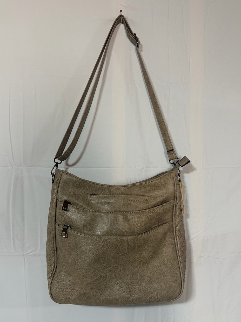 Taupe Multi Zipper Hobo Crossbody Bag